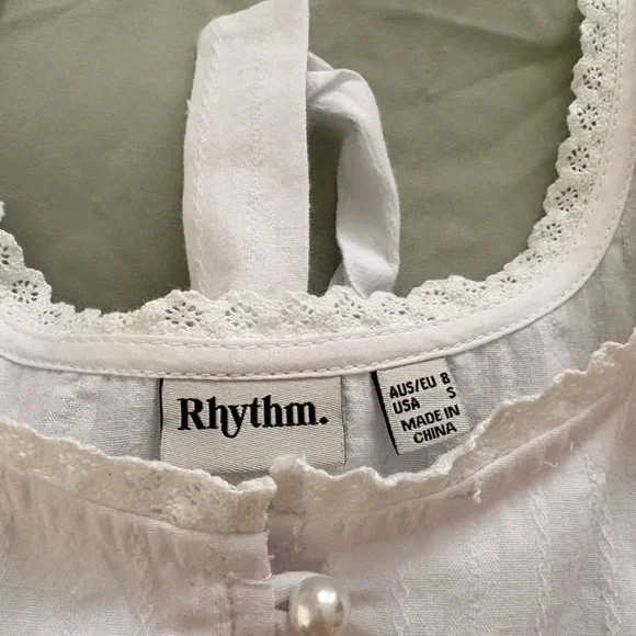 Rhythm Women’s White Lace-Trim Button Front Top - Picture 5 of 5